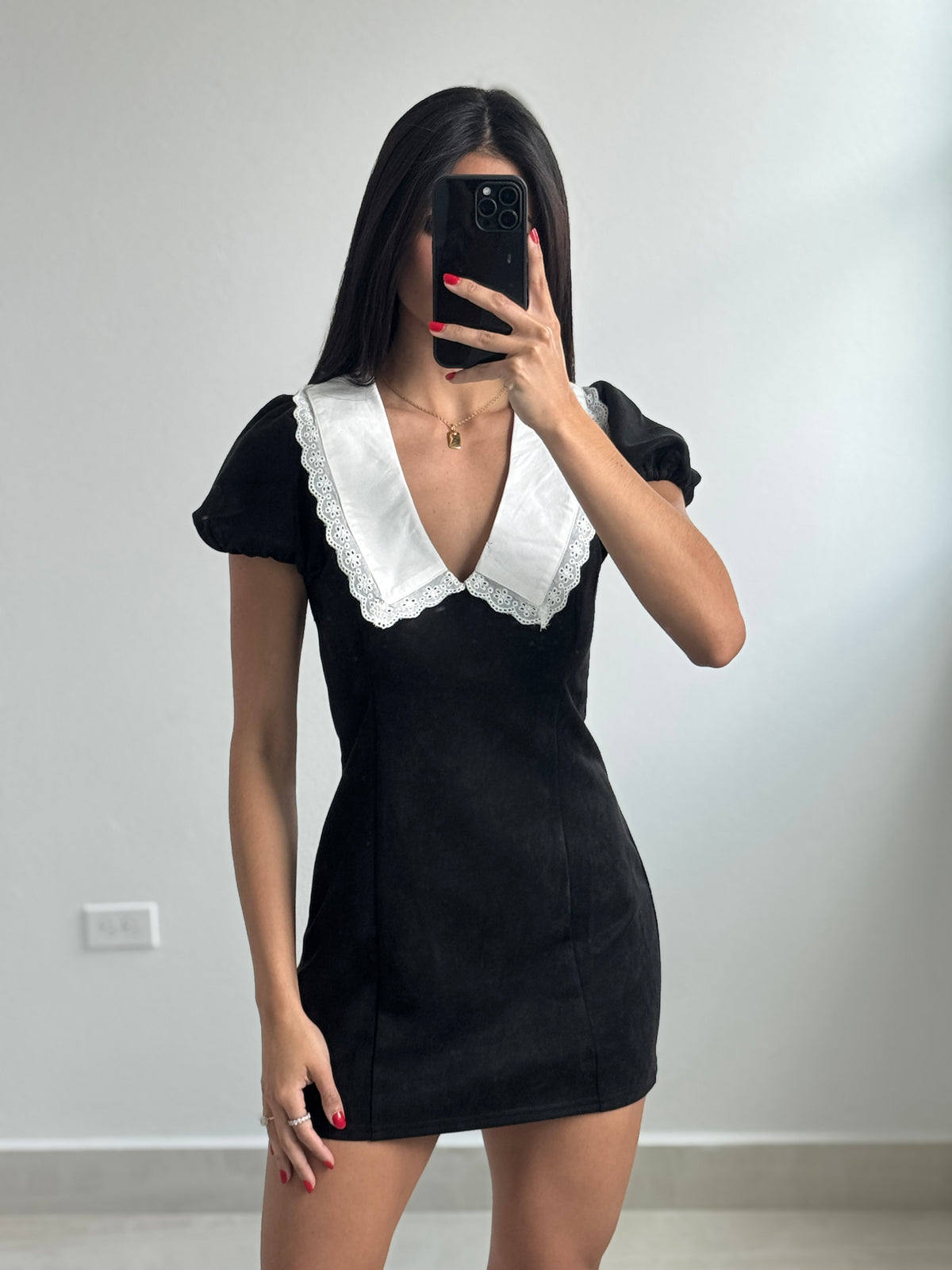 Collared suede mini dress