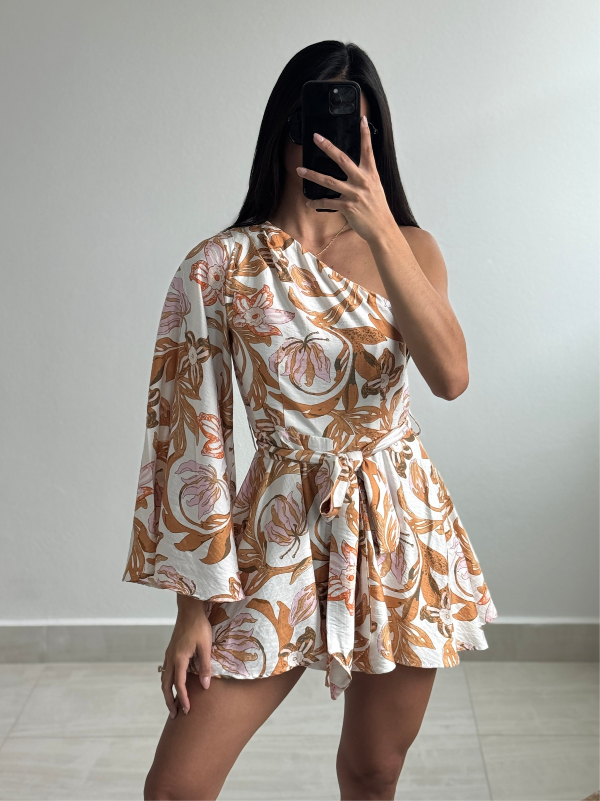 Floral one shoulder romper