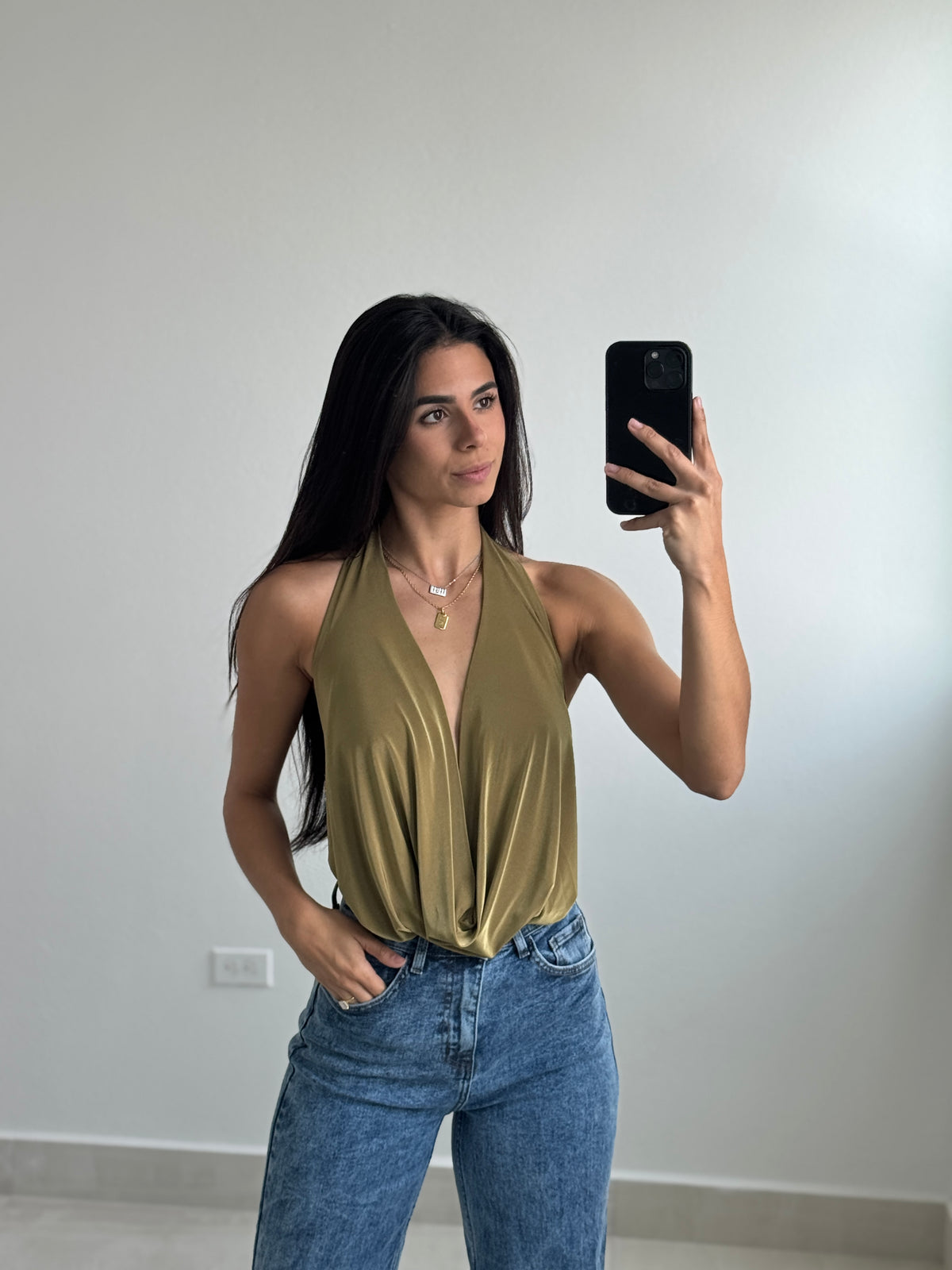 Cowl Olive Bodysuit