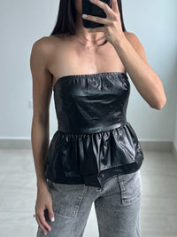 Faux leather strapless top