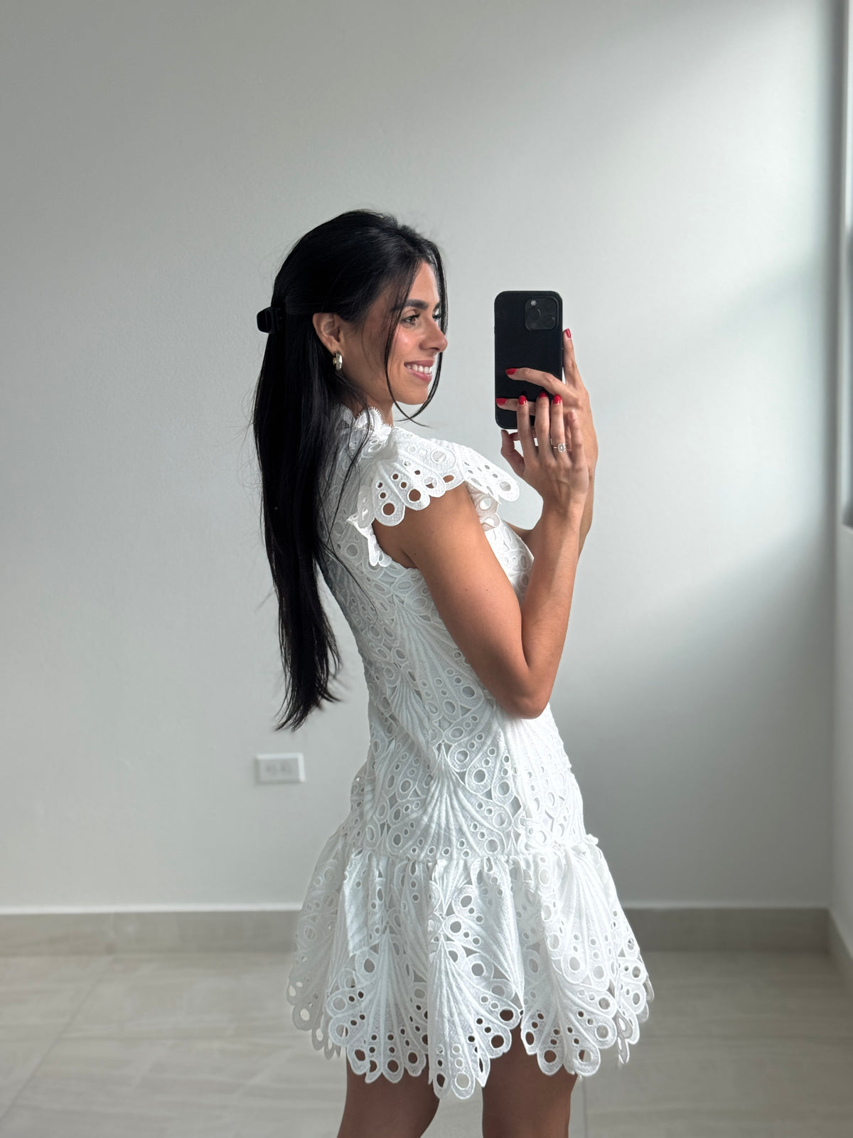 White crochet mini dress