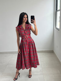 Red Plaid Woven Maxi Dress
