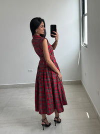 Red Plaid Woven Maxi Dress