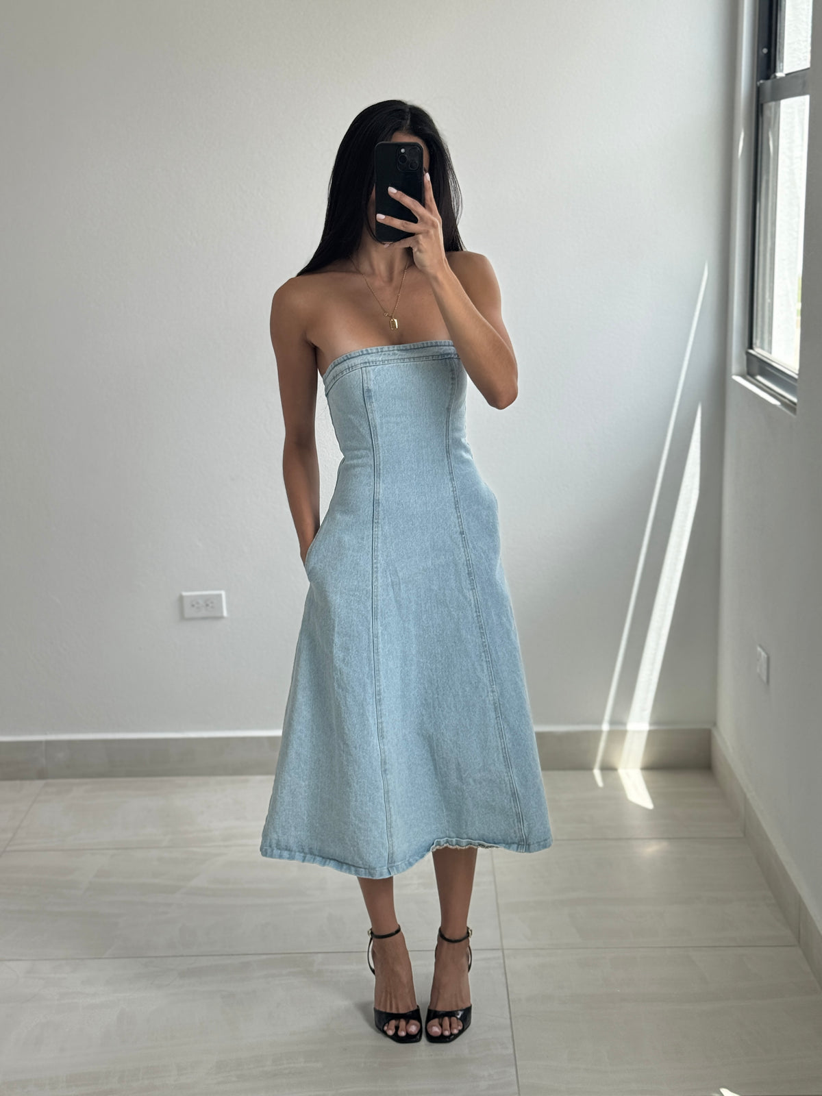 Denim midi dress