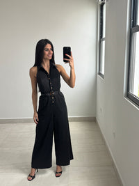 Black button down jumpsuit