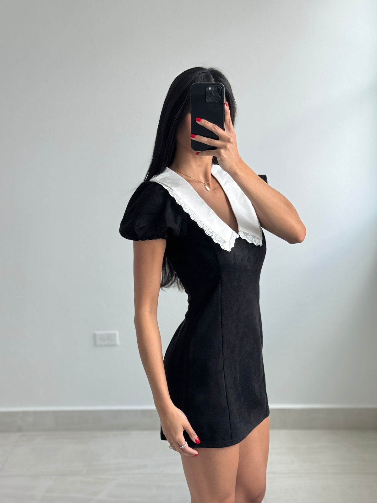 Collared suede mini dress