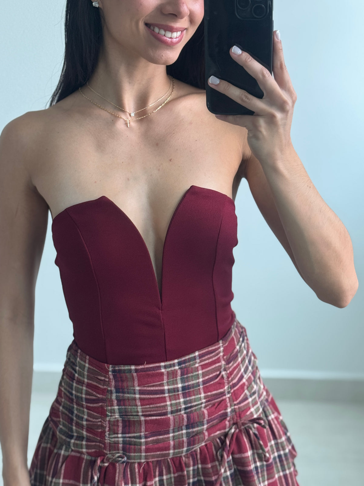 Strapless V neck bodysuit