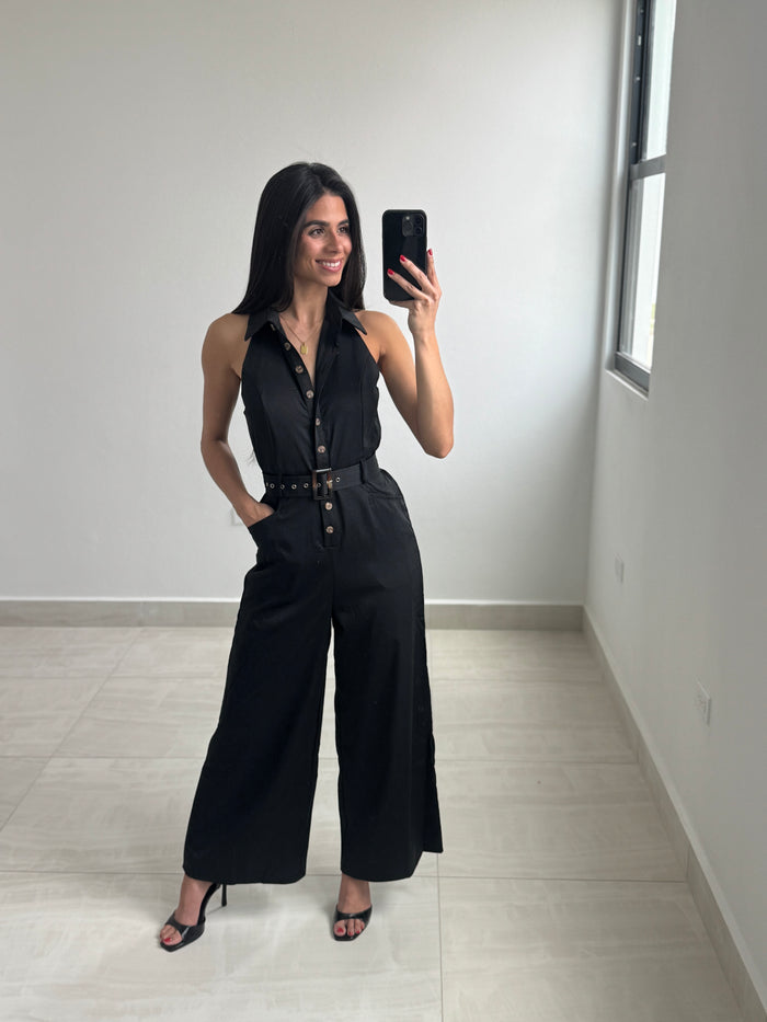 Black button down jumpsuit