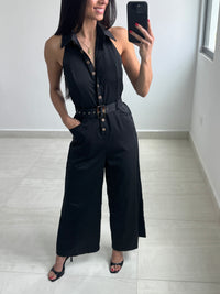 Black button down jumpsuit