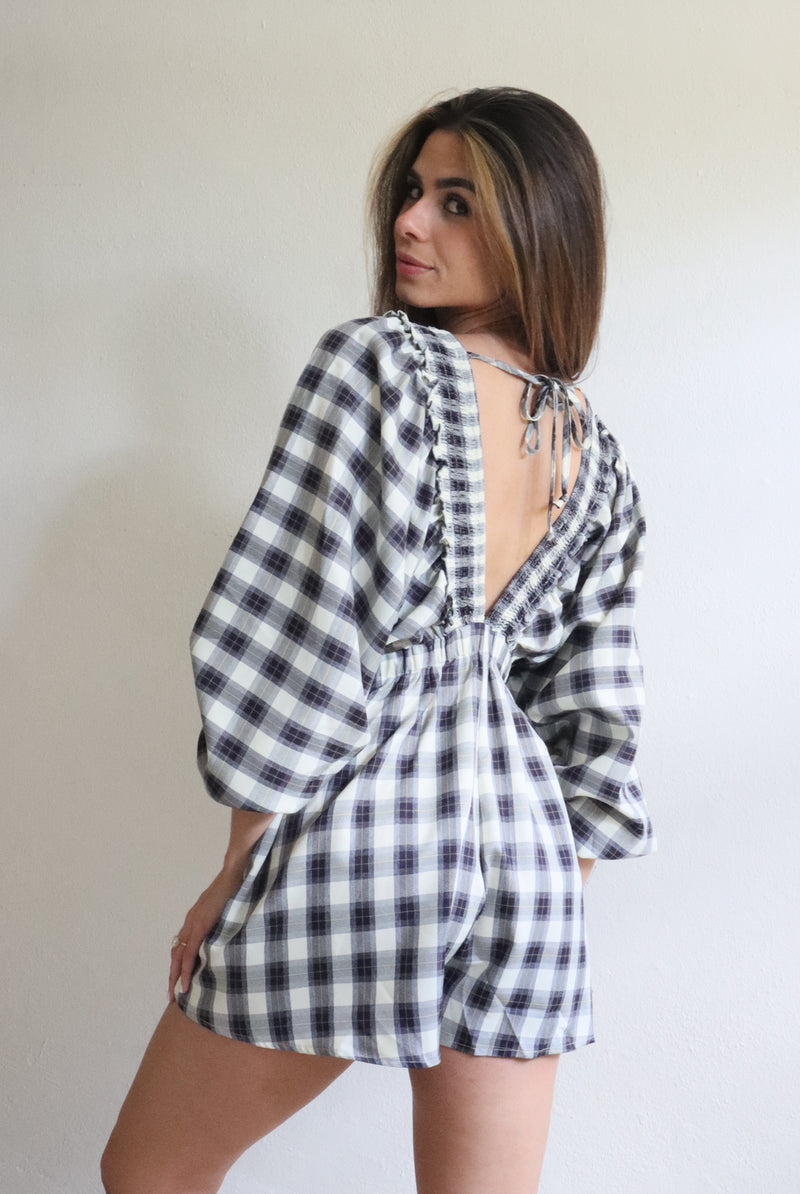 Black Plaid Romper