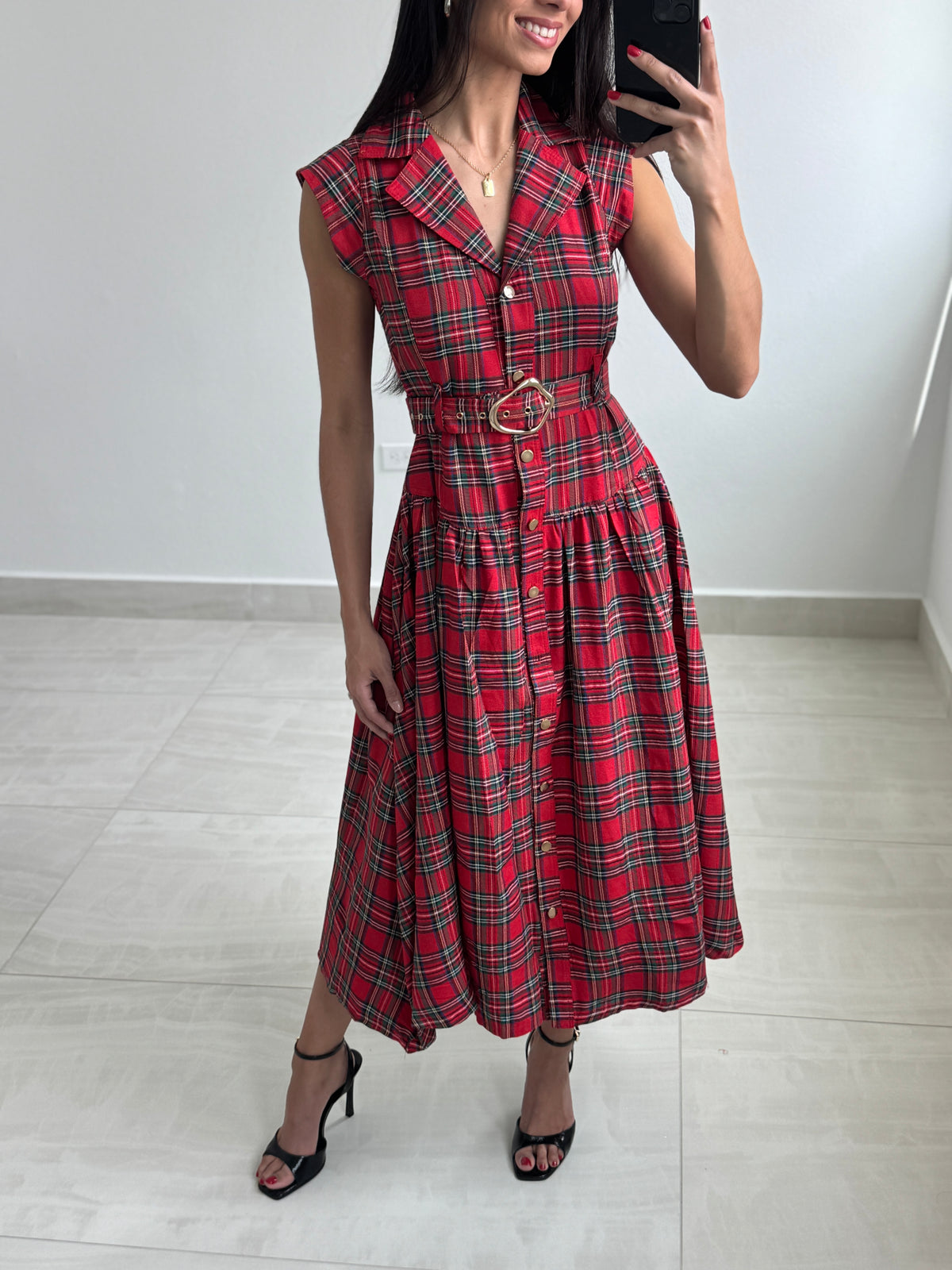 Red Plaid Woven Maxi Dress