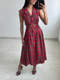 Red Plaid Woven Maxi Dress