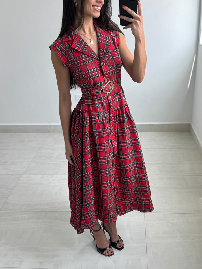 Red Plaid Woven Maxi Dress