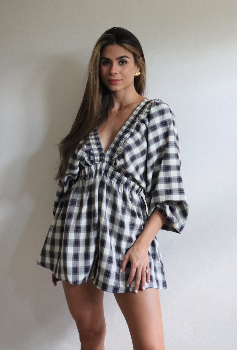 Black Plaid Romper