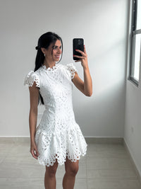 White crochet mini dress