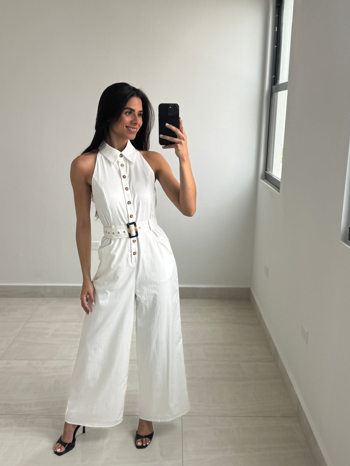 White button down jumpsuit