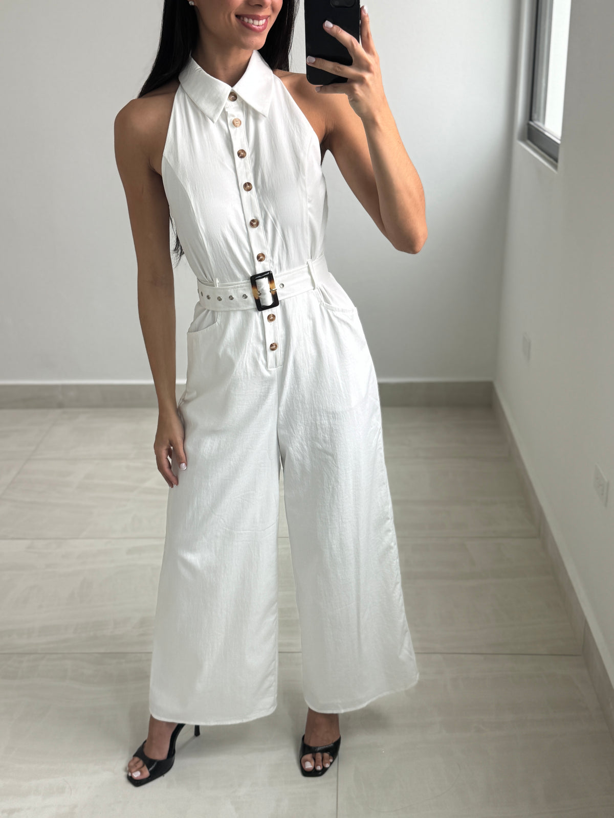 White button down jumpsuit