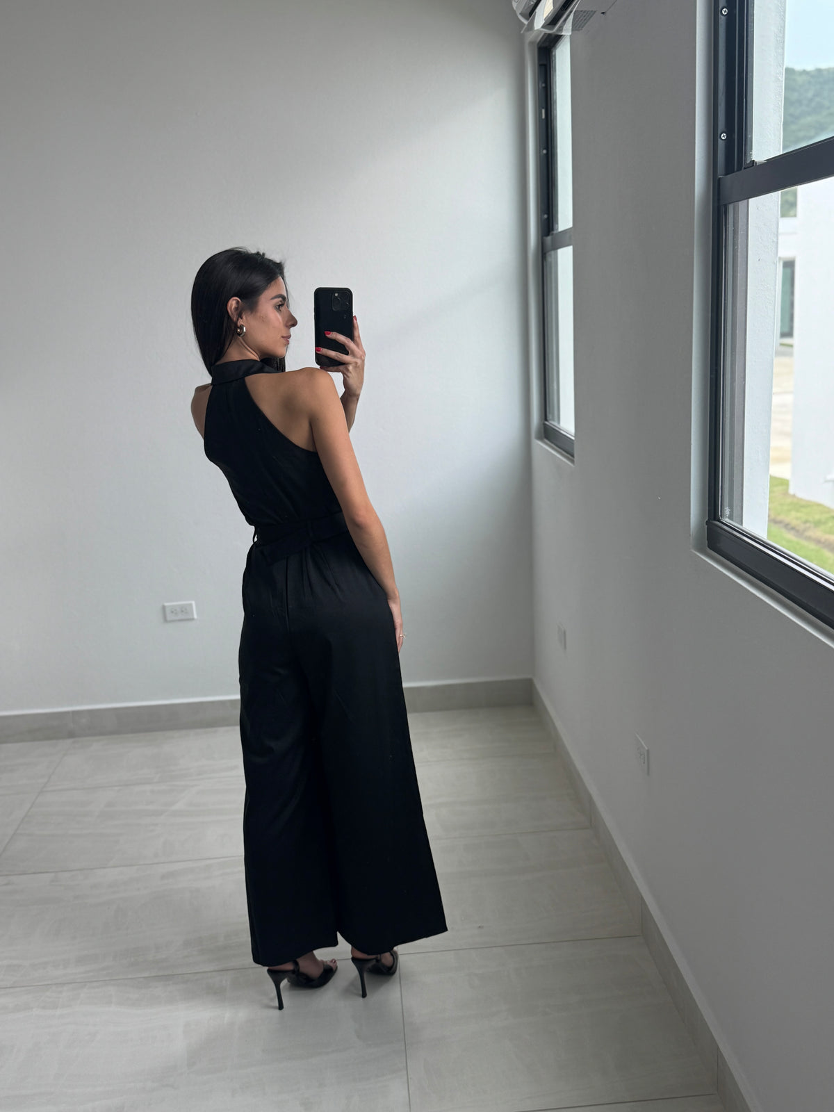 Black button down jumpsuit