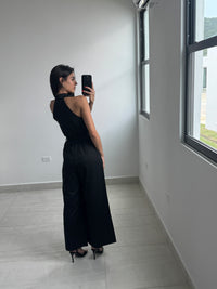 Black button down jumpsuit
