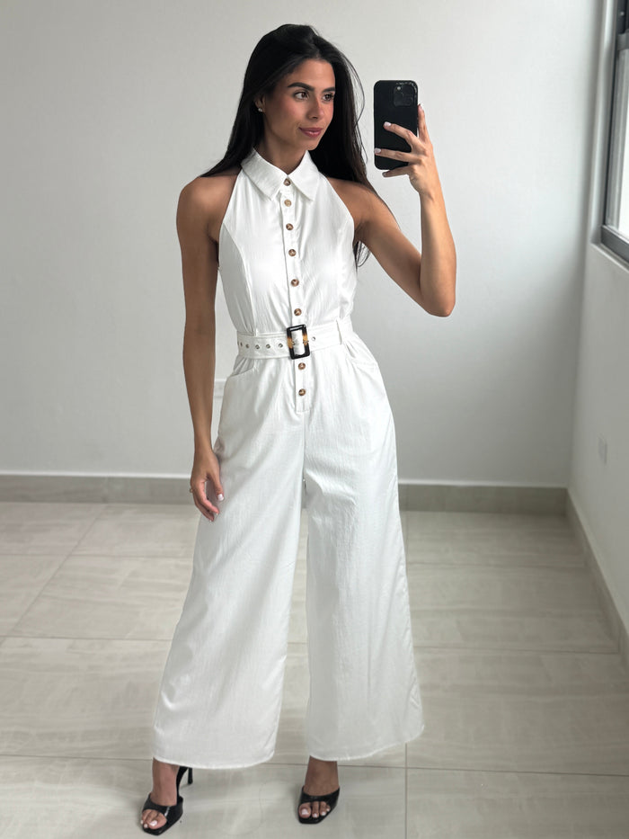 White button down jumpsuit