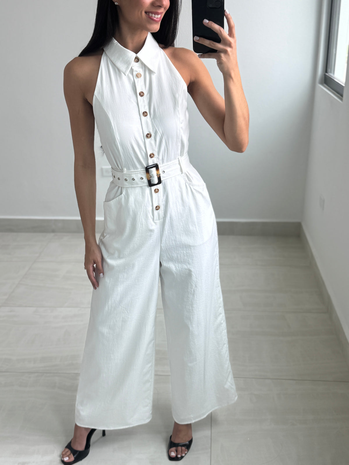 White button down jumpsuit