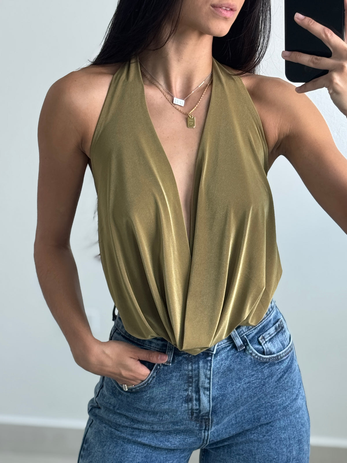 Cowl Olive Bodysuit