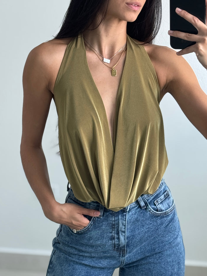 Cowl Olive Bodysuit