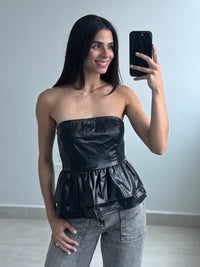 Faux leather strapless top
